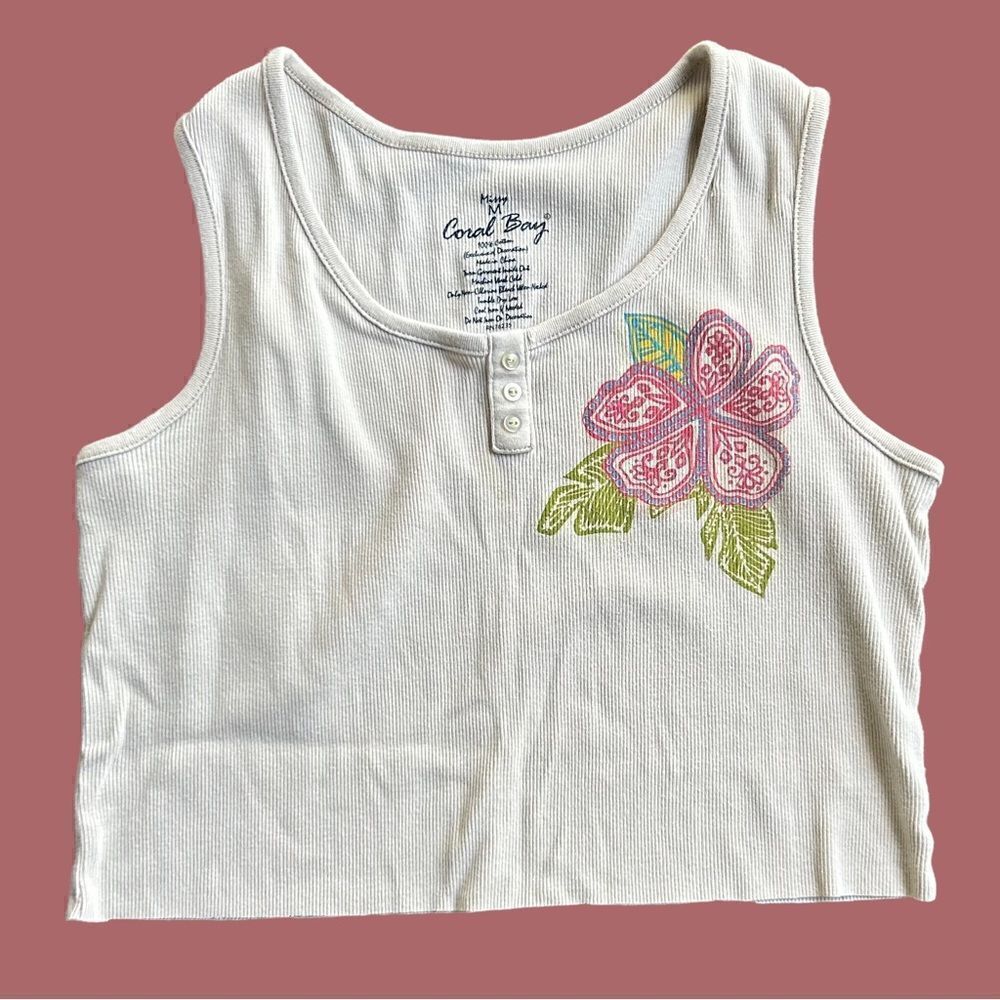 Vintage Tropical Cropped Cotton Tank Top